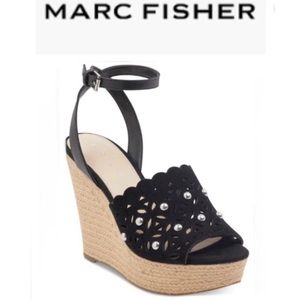 Marc Fisher Black And Tan Hata Wedge Sandals Size 10 Wedges